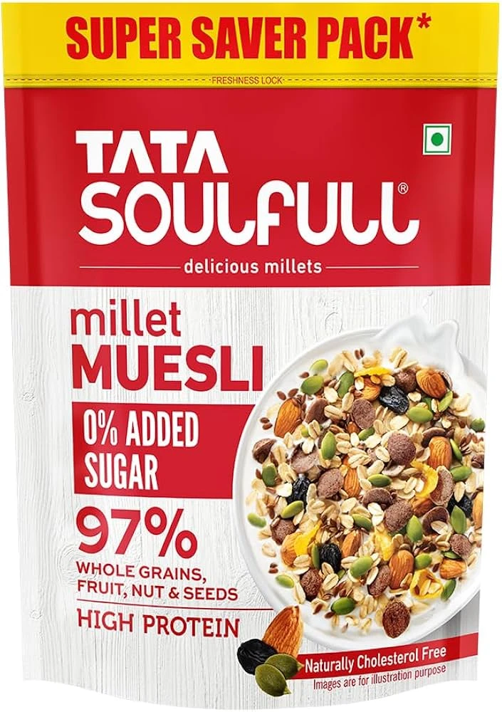 Tata Soulfull Millet Muesli With 0% Added Sugar, 97% Wholegrains Cereal 700gm